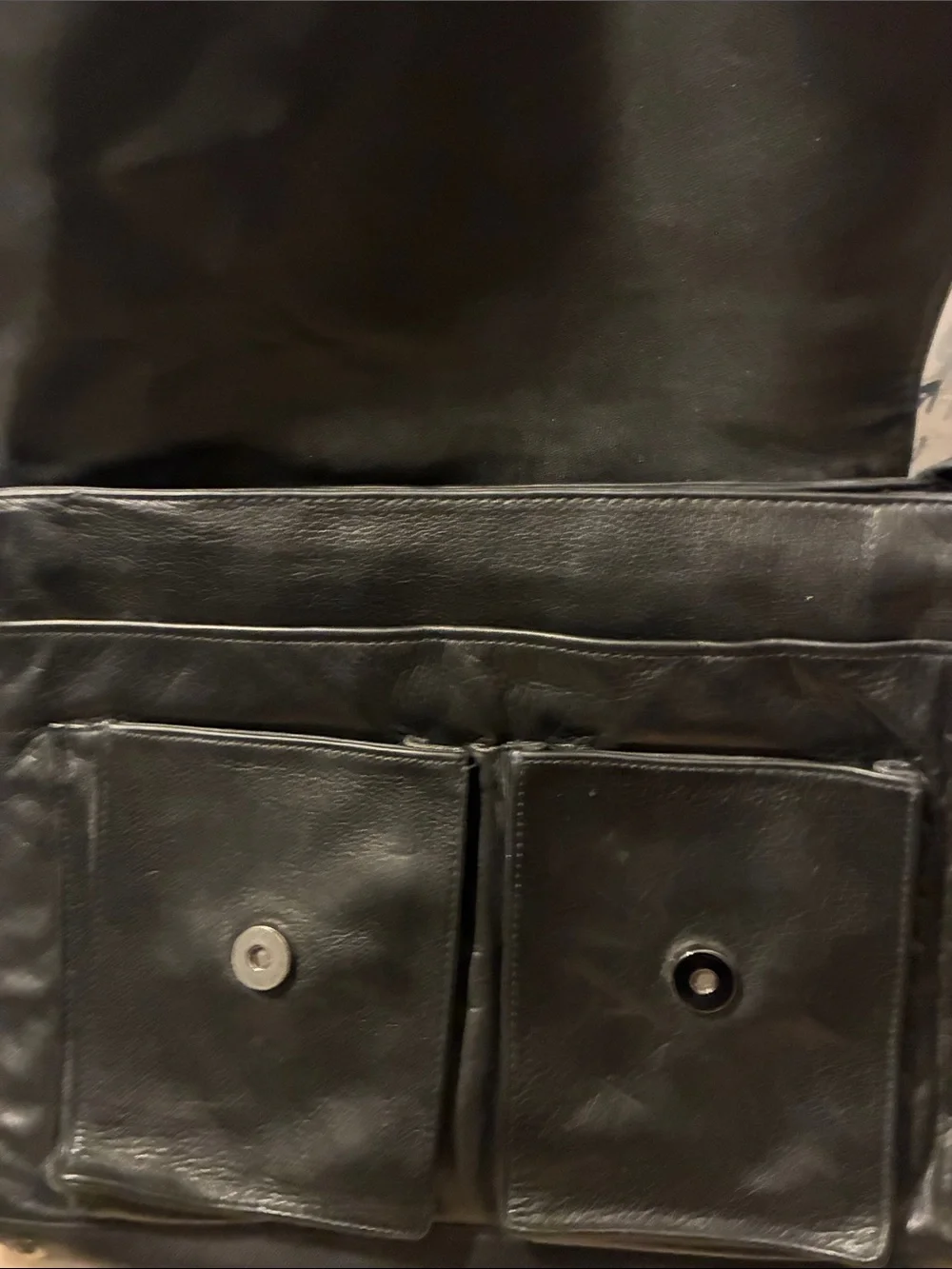 Vintage Perlina NYC Black Minimalist Messenger Satchel Genuine   Leather